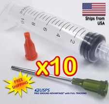 10 Pack - 10ml Industrial Syringe Dispensers w/ 14GA Blunt Tips & Luer Lok Caps