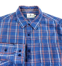 The Normal Brand Men's Button Front Long Sleeve 100% Cotton Blue Plaid Shirt XL