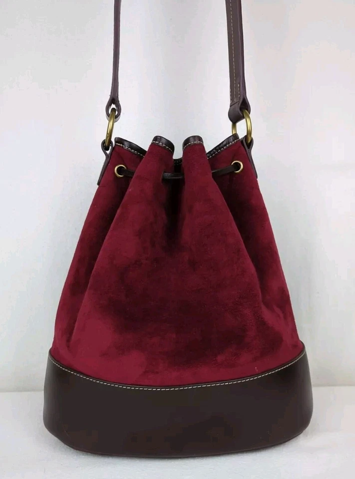 Lands End Bucket Bag Purse Soft Faux-Suede-Polyester Leather-Trim (No Pockets) - Image 3 of 4