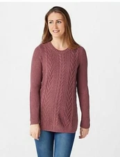 Denim & Co Rose Pink Petite Pullover Cable Knit Sweater New Cozy Chic