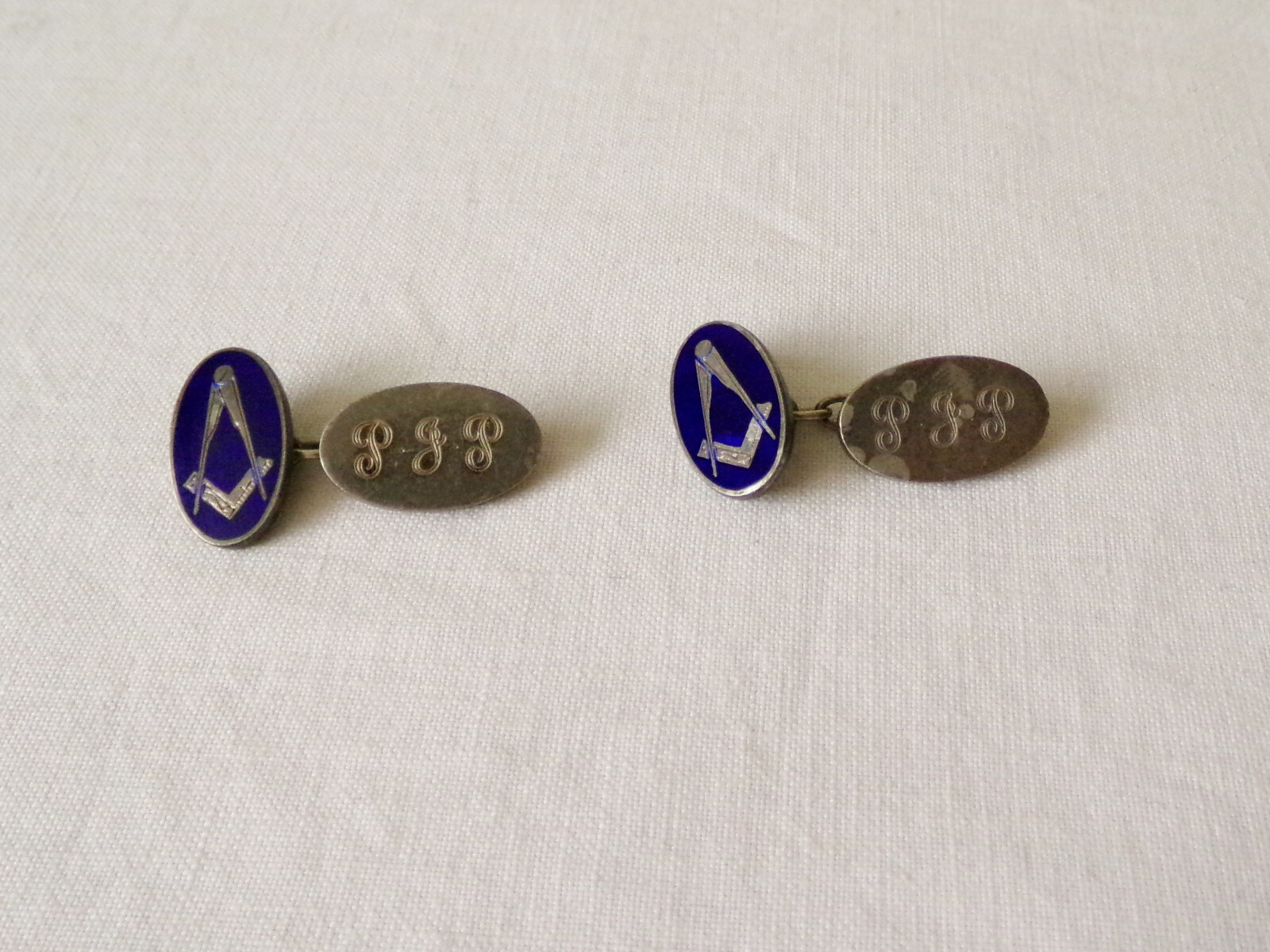 Masonic Sterling Silver Blue Enamel Cufflinks Hallmarked 1991 Engraved PJP