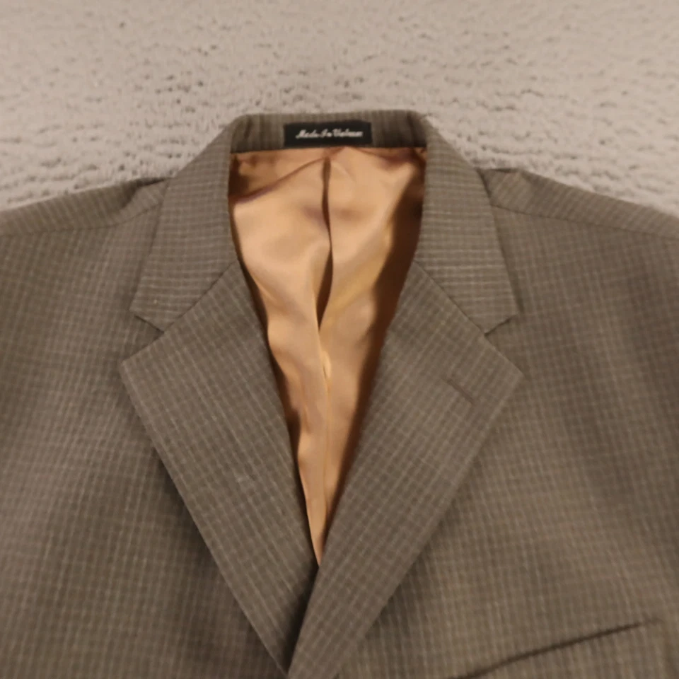 Hopsack Jacket M MT Brown Gray Check 100% Wool Blazer Sport Coat Perry Ellis 42L - Image 2 of 4