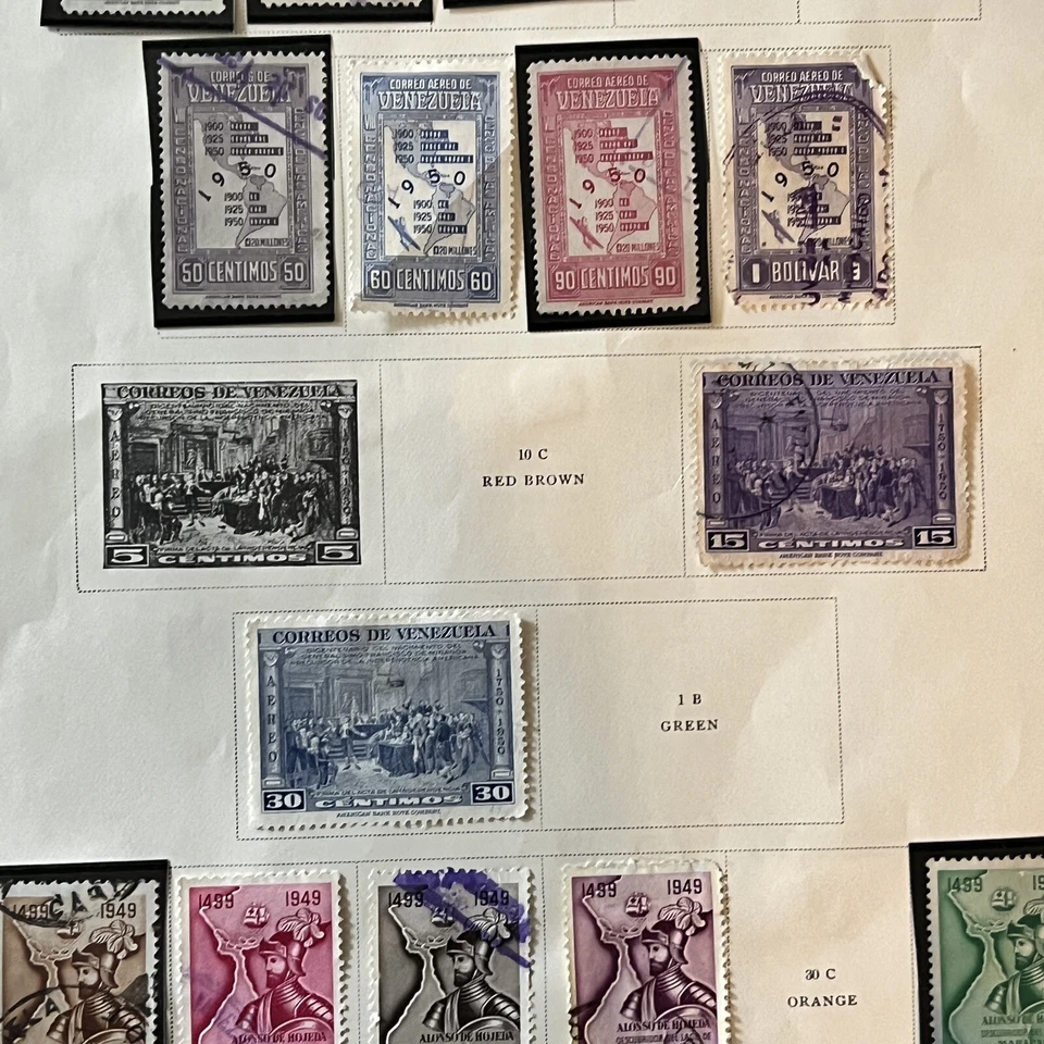 LOTE DE SELLOS DE CORREO AÉREO CARGADOS DE VENEZUELA 1950 EN PÁGINA DE ÁLBUM (2 CARAS) Foto 4 de 4