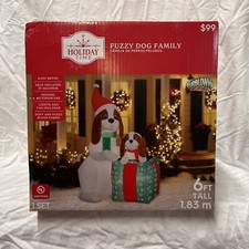 New  Holiday Time Holiday Time 6  Fuzzy Dog Family Scene Christmas Inflatable