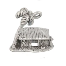 Hawaii Grass Tiki Hut Shack with Palm Tree 3D 925 Sterling Silver Charm