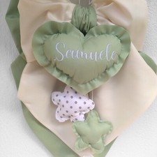 Fiocco nascita personalizzato  maschietto realizzato in tessuto Salvia Panna