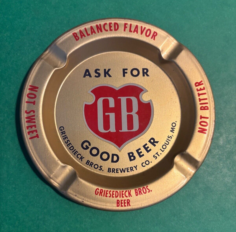 VINTAGE GB BEER GRIESEDIECK BROS. TIN LITHO TIP TRAY ASHTRAY ST. LOUIS MISSOURI