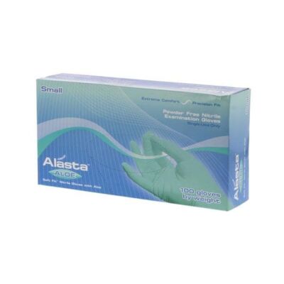 Alasta Aloe Nitrile gloves: SMALL 100/Bx. Powder-Free, Textured fingertips
