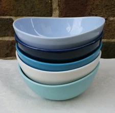 5 Sweese Curved Porcelain SALAD CEREAL Bowls LEAD FREE New BLUE assorted BOWLS