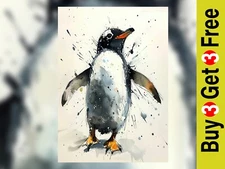 Cute Penguin Watercolor 5"x7" Print on Matte Paper | Adorable Splash Artwork
