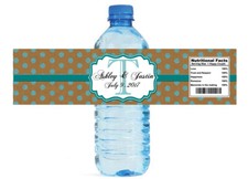 Kraft Paper and Teal glitter dots Wedding Anniversary Party Water Bottle Labels