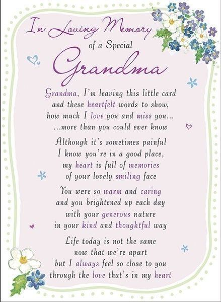 Grandma Graveside Memorial Verse Card Keepsake Remembrance Cemetery