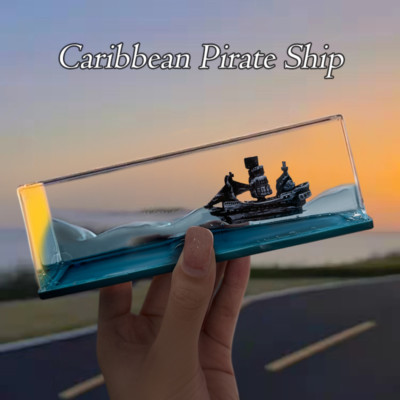 3D Flow Liquid Ornament Titanic/Black Pearl/Virtual Whale & Surfer Float Ship