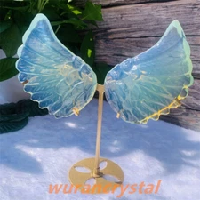 Opalite crystal carved A set angel wings + shelve Birthday present Reiki healing