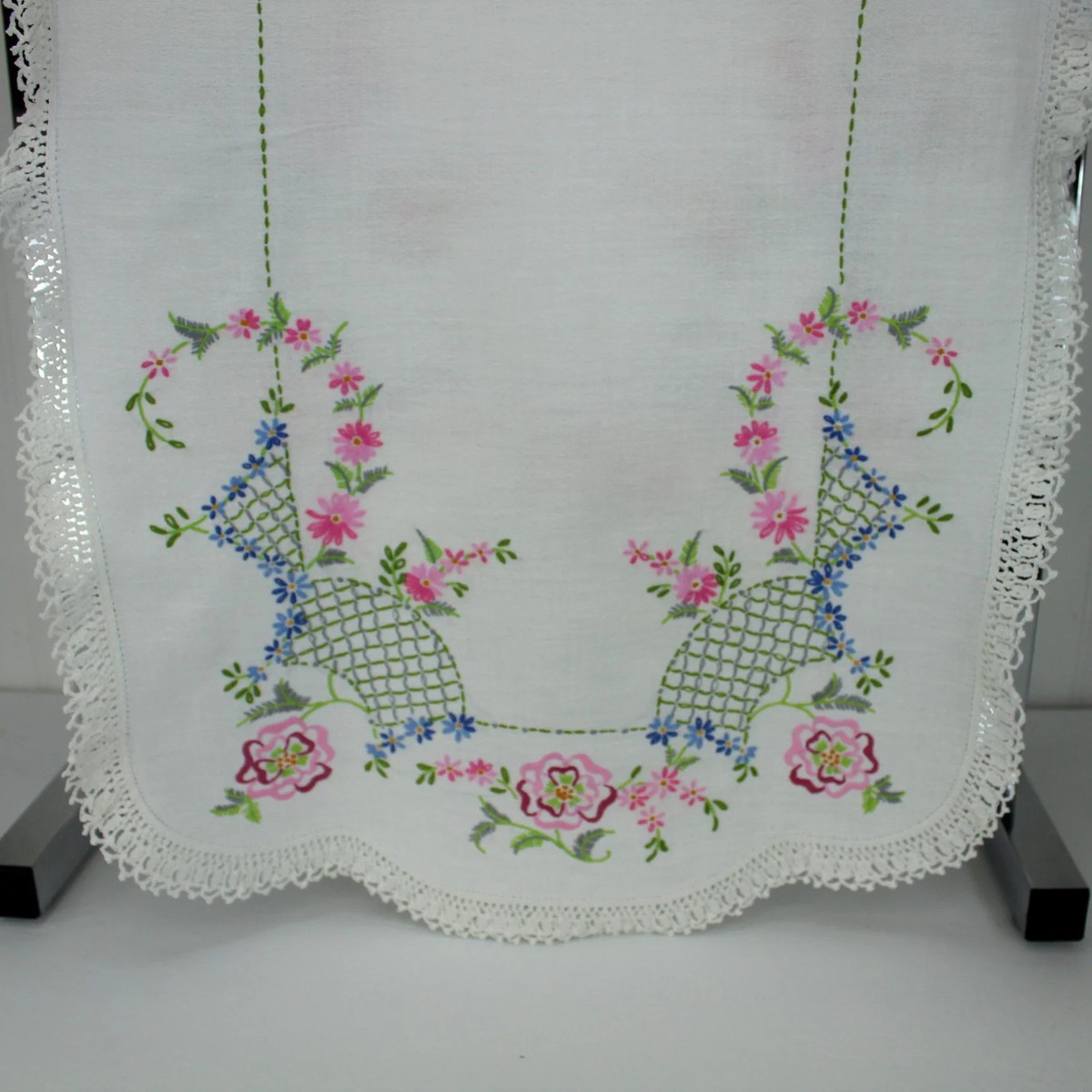 Lace Embroidery Table Runner Shawl White Heavy Cotton Pastel Hand Work View 3