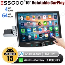 10.1'' Android 15 Single 1Din Carplay Rotatable 4+64GB Car Stereo Radio GPS WiFi