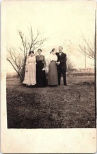 RPPC Postcar Women Man Group Portrait Outdoors Bare Trees Rural Yard c1910
