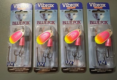 Lot Of 4: Blue Fox Classic Vibrax Spinners - Size 4 (3/8 oz.) Pink/Yellow 10g
