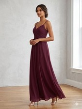BHLDN Brigitte Dress Burgundy Chiffon Maxi Bridesmaid Twist Bodice Size S