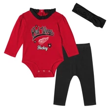 Girls Infant Detroit Red Wings 3-Piece Rink Queen Long Sleeve Bodysuit, Pants &