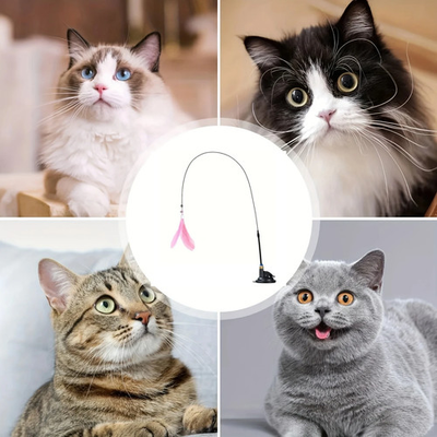#ad Cat Teaser Toy Feather Wand Bell Suction Cup Interactive Kitten Play Toy $6.49