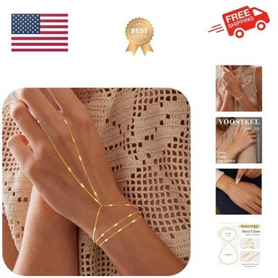 Hand Chain Bracelet for Women - Dainty 14K-Gold-Plated Finger Ring Hand Chain...