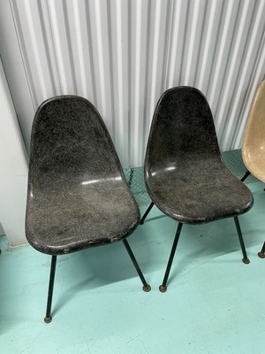 2 Early Black Fiberglass Eames Chairs Herman Miller 