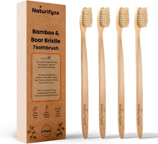 4 Pack Boar Bristle Bamboo Toothbrush Biodegradable Plastic Free Eco-Friendly