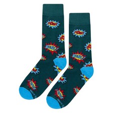 NUEVO CON ETIQUETAS Super Hero Pow Vestido Calcetines Novedad Hombres 8-12 Verde Loco Divertido Calcetín