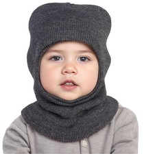 Baby Winter Hat Scarf Set Kids Warm Windproof Knit Hood Fleece Hat Dark Grey