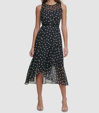 Tommy Hilfiger Women's Black Belted Chiffon Midi Dress Size 4