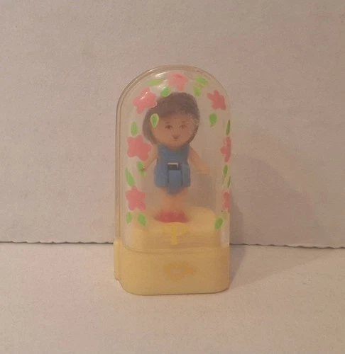 VINTAGE POLLY POCKET PENCIL TOPPER - CUTE DOLL IN CASE FITS ON PENCIL!
