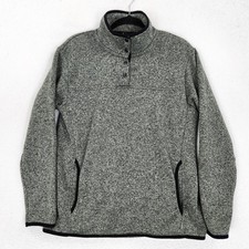 Eddie Bauer Sweater Womens Large Gray Fleece 1/4 Snap Mock Neck Pullover Pockets