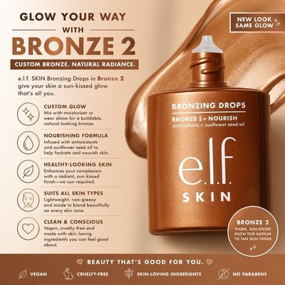 ELF Skin Bronzing Drops Pure Gold Bronze 2 ~  1oz 30mL NEW elf Skin