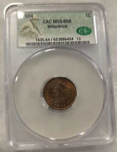 1904 CAC Certified MS64 RB Red Bown Cent FROM Witter Brick Collection