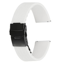Silicone Watch Bands 22mm Soft Watch Bands with Black Snap Buckle, White