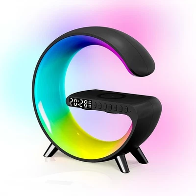 SHANGTIANFENG Sunrise Alarm Simulation Clock with Wireless Charger RGB Bluetooth Bedside Lamp