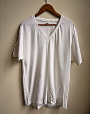 Vintage Jockey V-Neck T-Shirt Mens XL White Single Stitch Made in USA Blank Tee