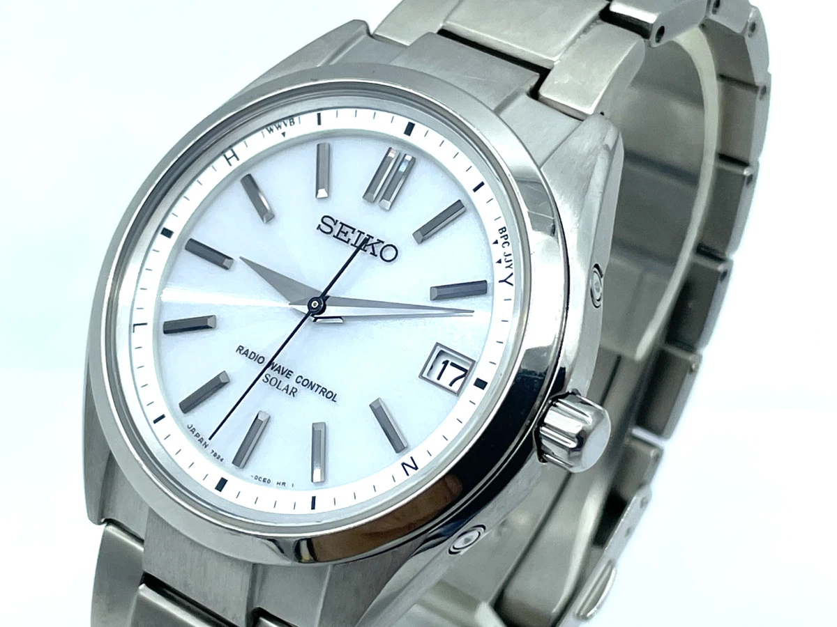 Reloj solar para hombre SEIKO radio control de ondas esfera blanca titanio 7B24-0BH0