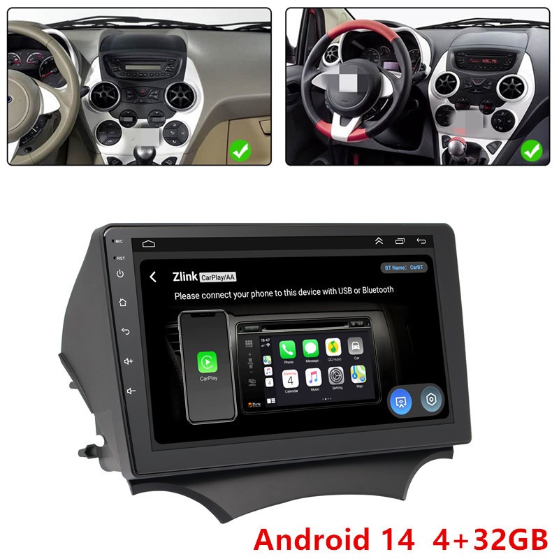 Car GPS Radio Navigation Head Unit Stereo 9"" 4+32G For Ford Ka 2008-2014 Carplay