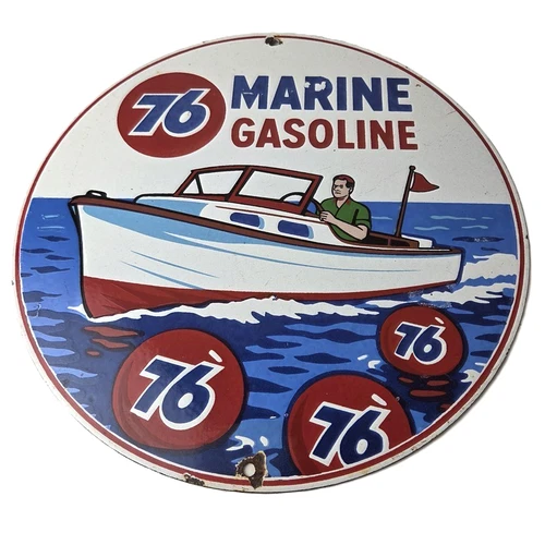Vintage Union 76 Gasoline Sign - Porcelain Marine Gas Service Pump Sign