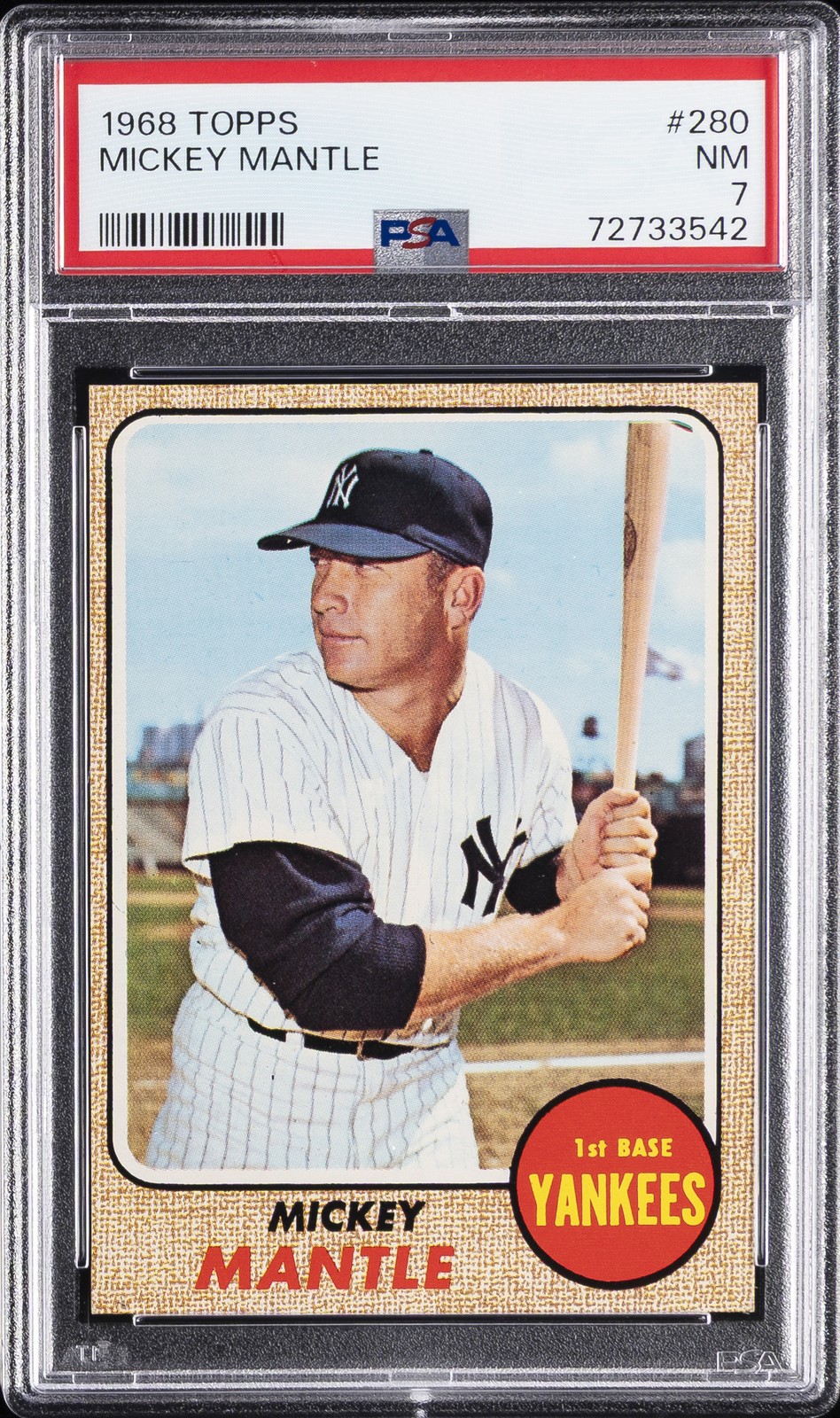 1968 TOPPS #280 MICKEY MANTLE PSA 7 view 1