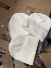3 White Plain Warm Knit Beanie Hat Cuff Skull Ski Cap
