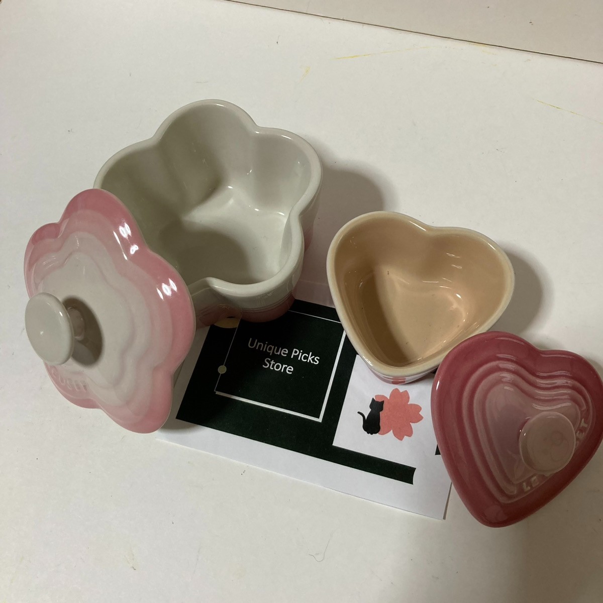 ◆アウトレット◆ ROSETclam France製 Le Creuset Fleur Flower 10cm & Heart 7.5cm Ramekin Stoneware No