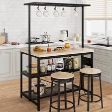 Kitchen Island w Storage&Power Outlets,Bakers Rack 3-Tier Shelve Microwave Stand