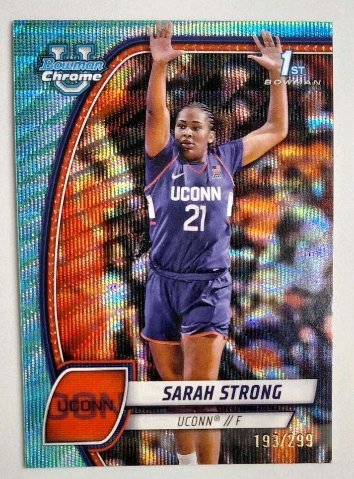 Sarah Strong 2024-25 1st Bowman University Chrome Aqua Wave Refractor /299 UConn