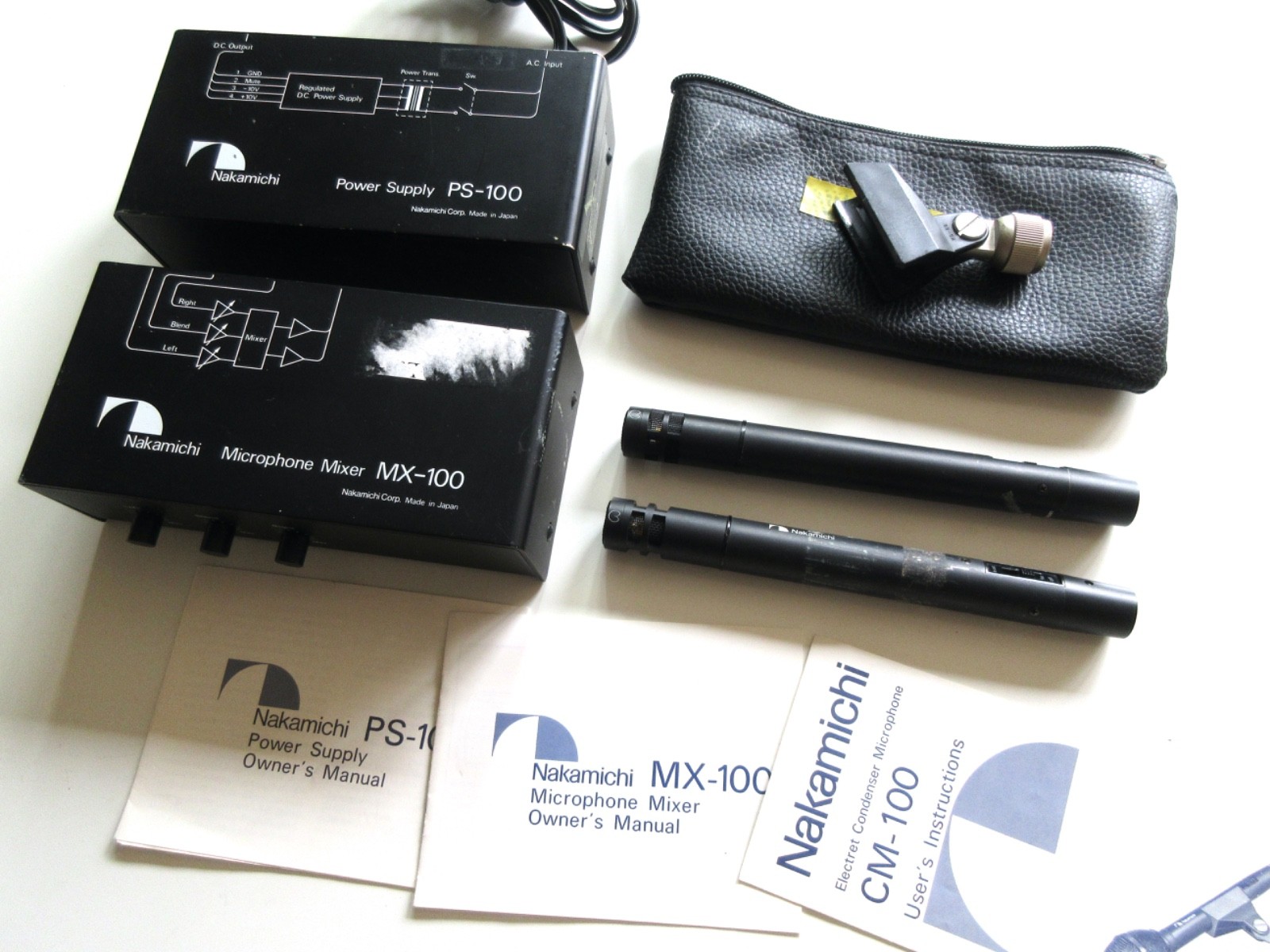NAKAMICHI CM-100 condenser microphone pair MX-100 mixer PS-1