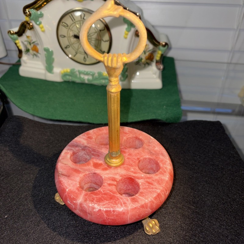 VTG. Italian Pink Marble&Brass Lipstick Holder Hollywood Regency Six Slot Stand