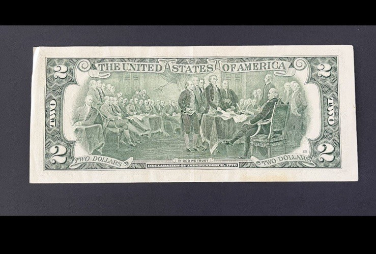 ERROR $2 DLL BILL - OVERINK ON SERIAL #: "5", FRB L12, 2003A, CIRC.