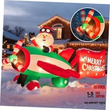 10.5 FT Animated Christmas Inflatables Santa Claus on Airplane, Santa Claus on